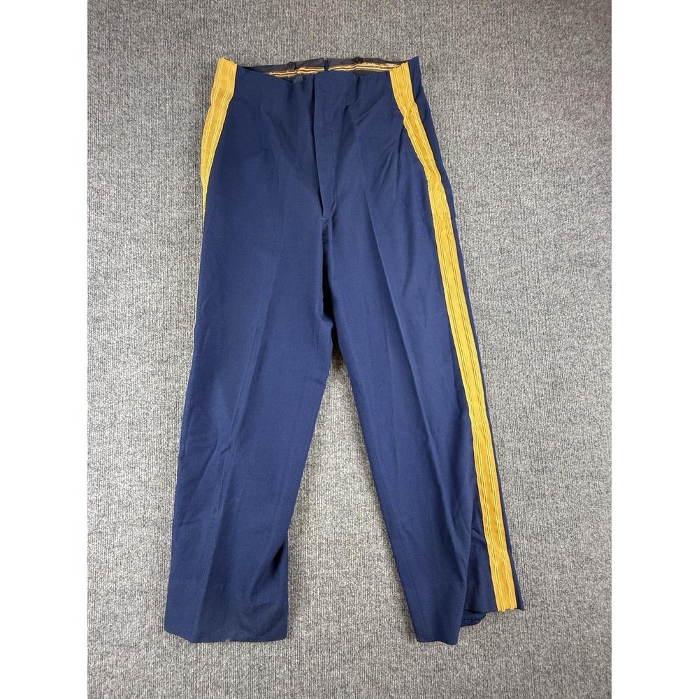 Vietnam Side Stripe Pants Mens 33x29 Blue Gold Dress Uniform Straight Leg Formal